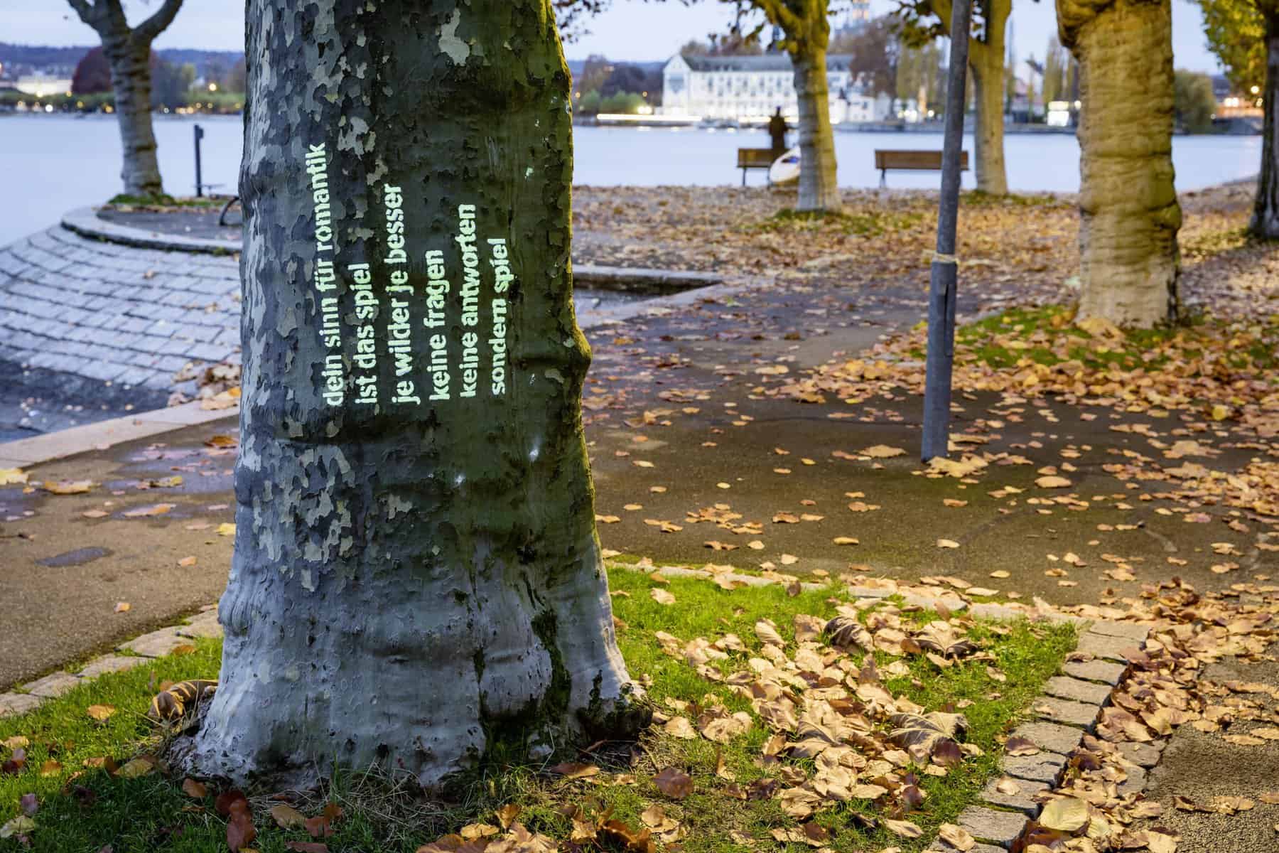 Rebecca Koellner: Tag und Nacht, Baumbeschriftungen